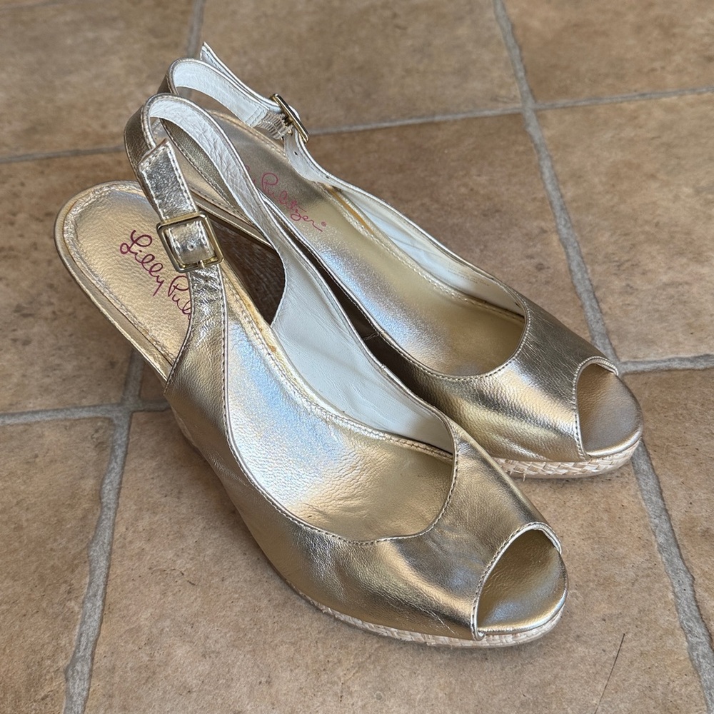 Lilly Pulitzer Gold Wedge Slingback Sandal